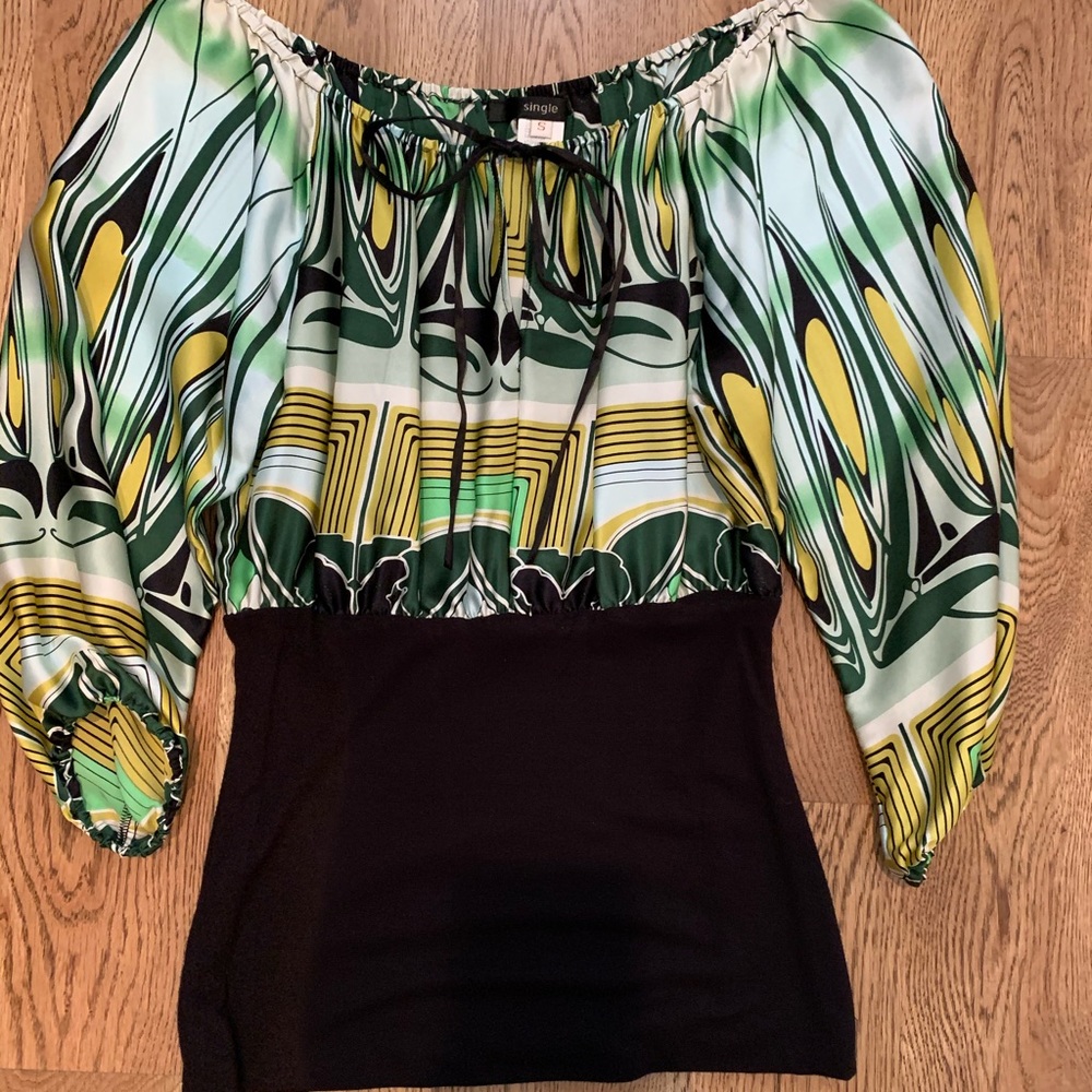 Green and black patterned top
